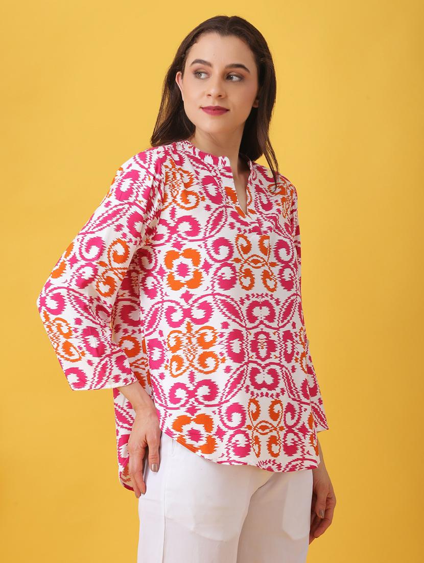 women printed three quarter sleeve regular top - 22064152 -  Standard Image - 1