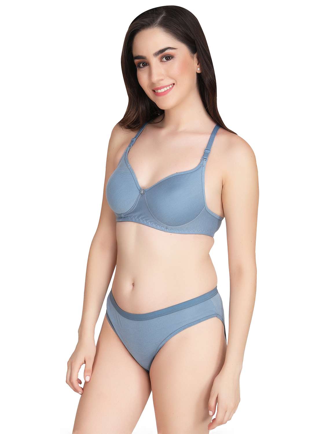 grey cotton blend bras and panty set - 22064286 -  Standard Image - 1