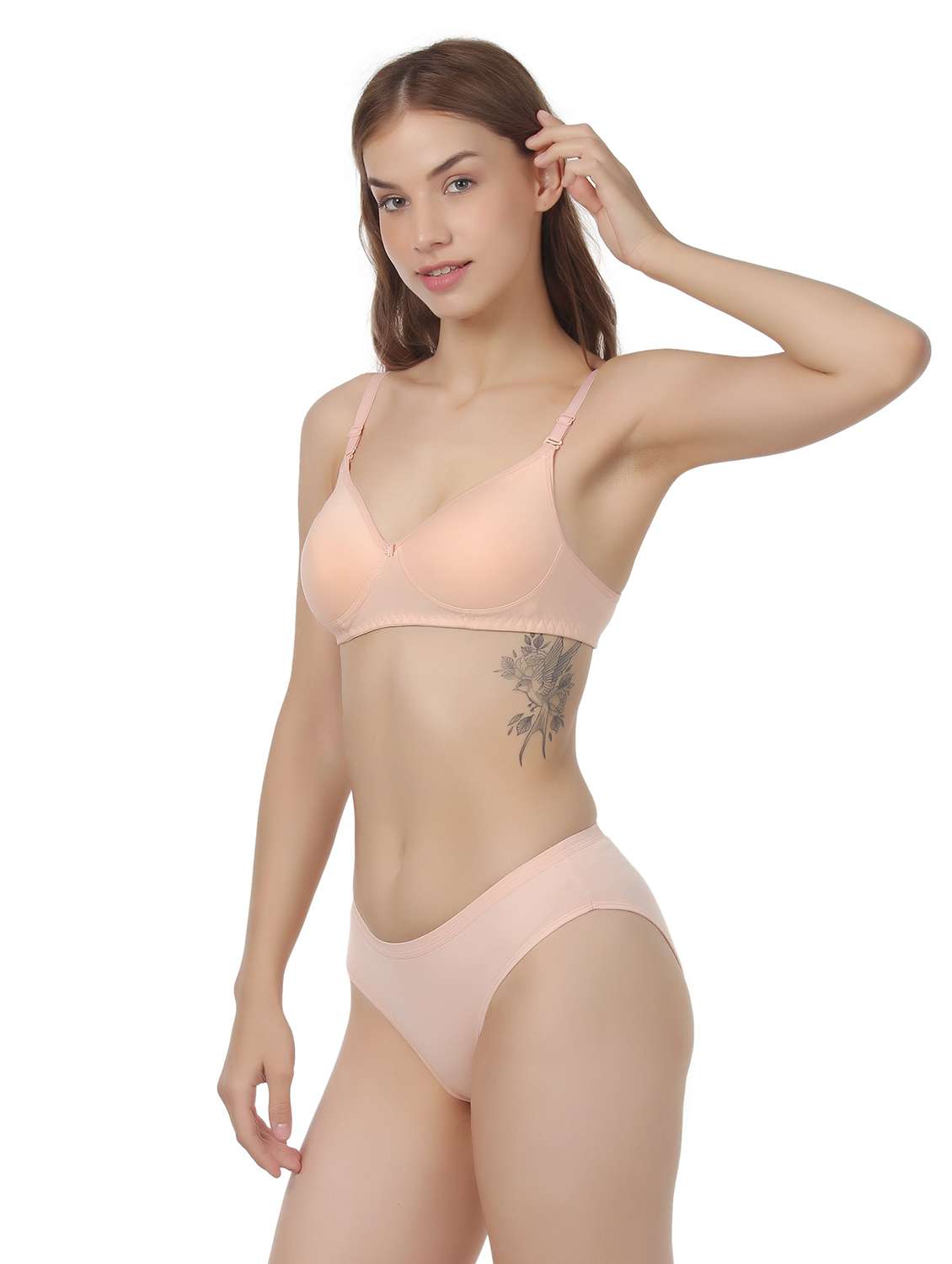 beige cotton blend bras and panty set - 22064364 -  Standard Image - 1