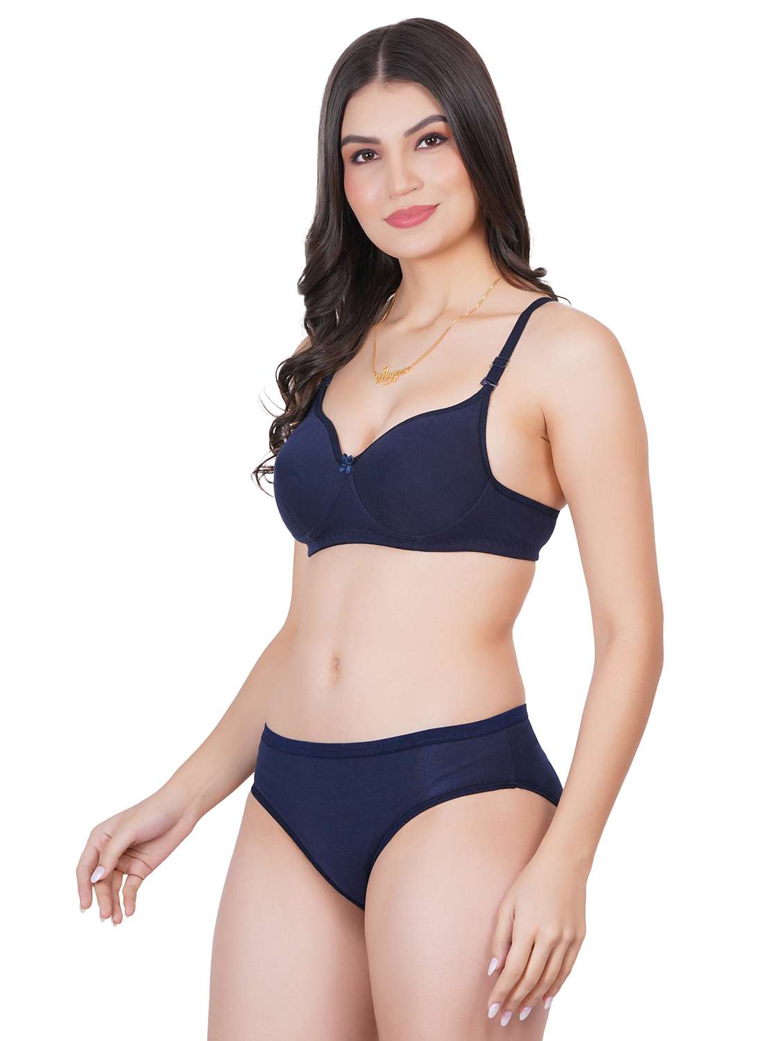 navy blue cotton blend bras and panty set - 22064366 -  Standard Image - 1