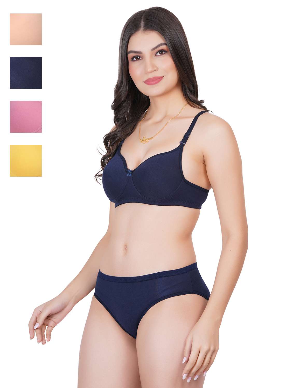 navy blue cotton blend bras and panty set