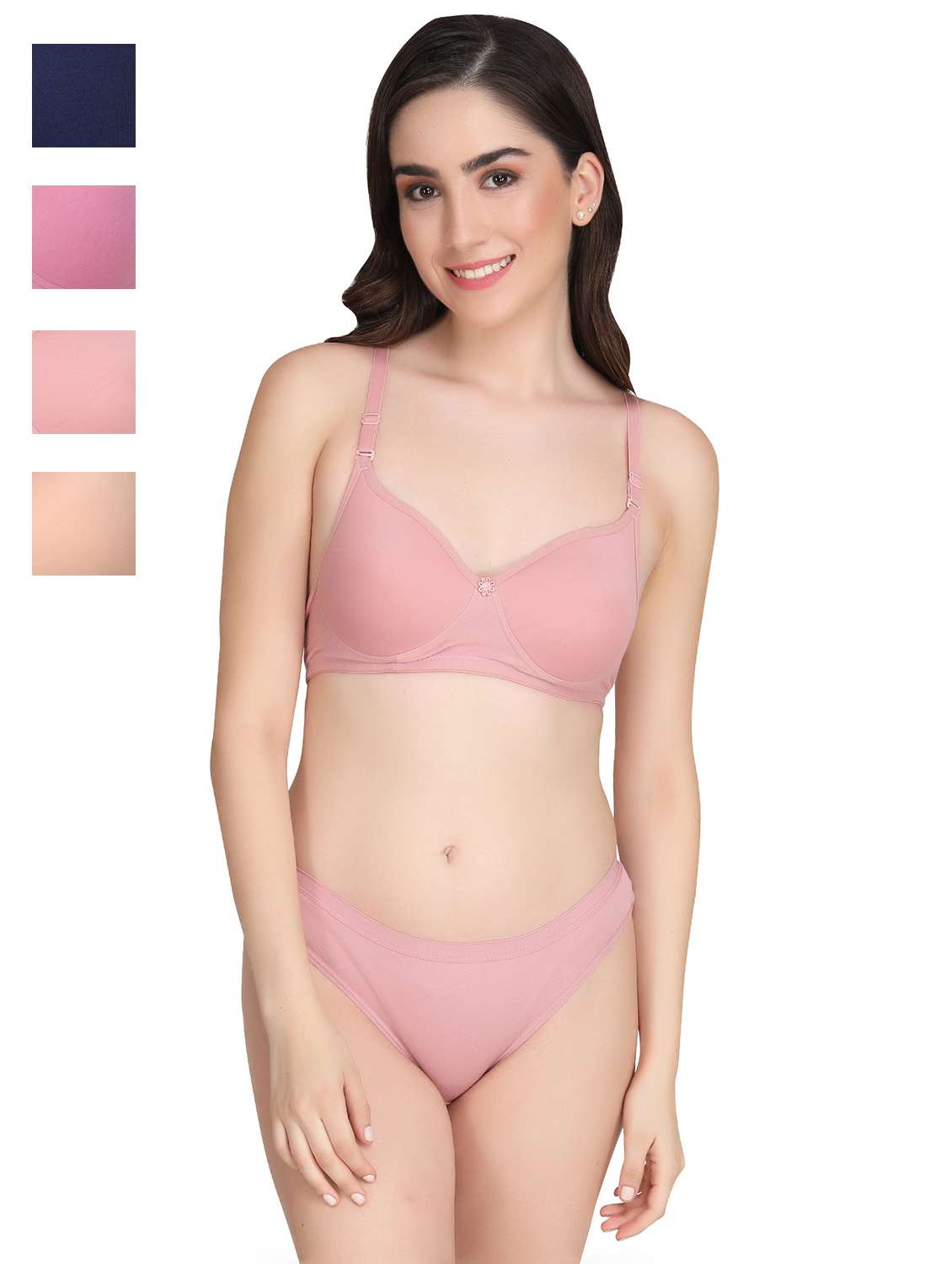 pink cotton blend bras and panty set
