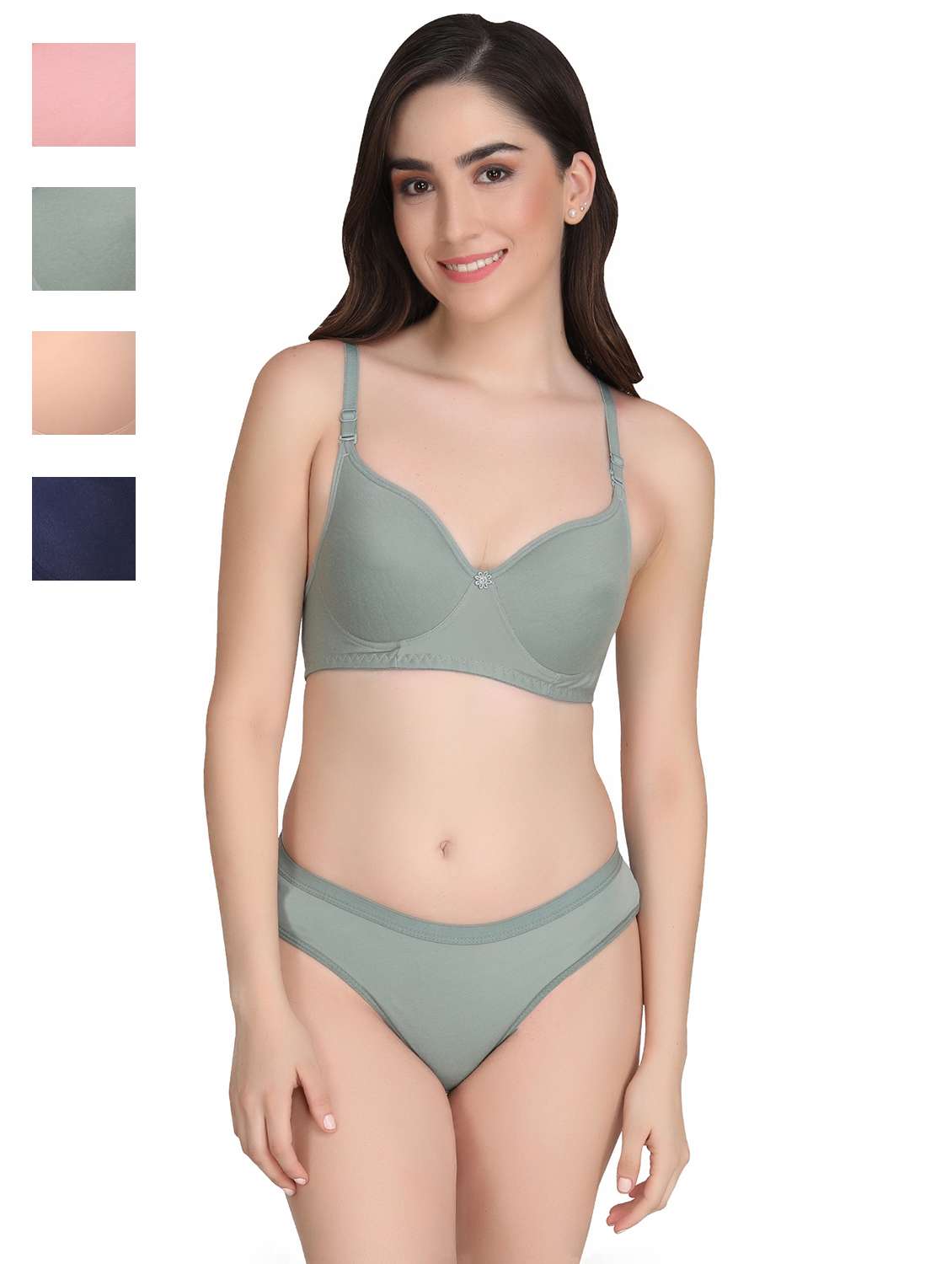 green cotton blend bras and panty set