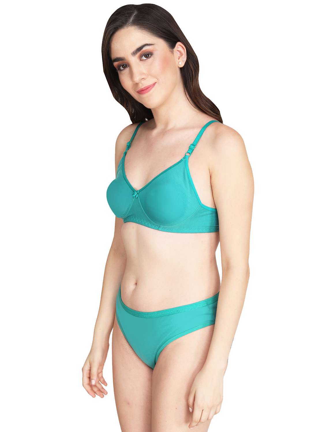sea green cotton blend bras and panty set - 22064401 -  Standard Image - 1