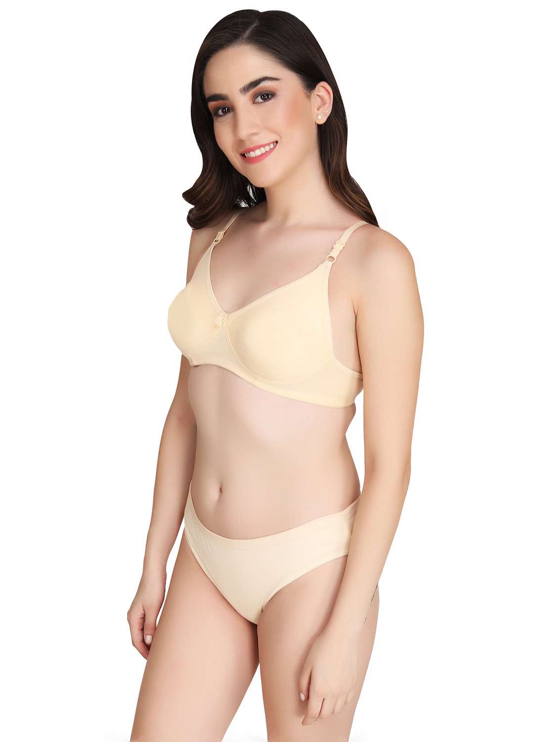 cream cotton blend bras and panty set - 22064433 -  Standard Image - 1