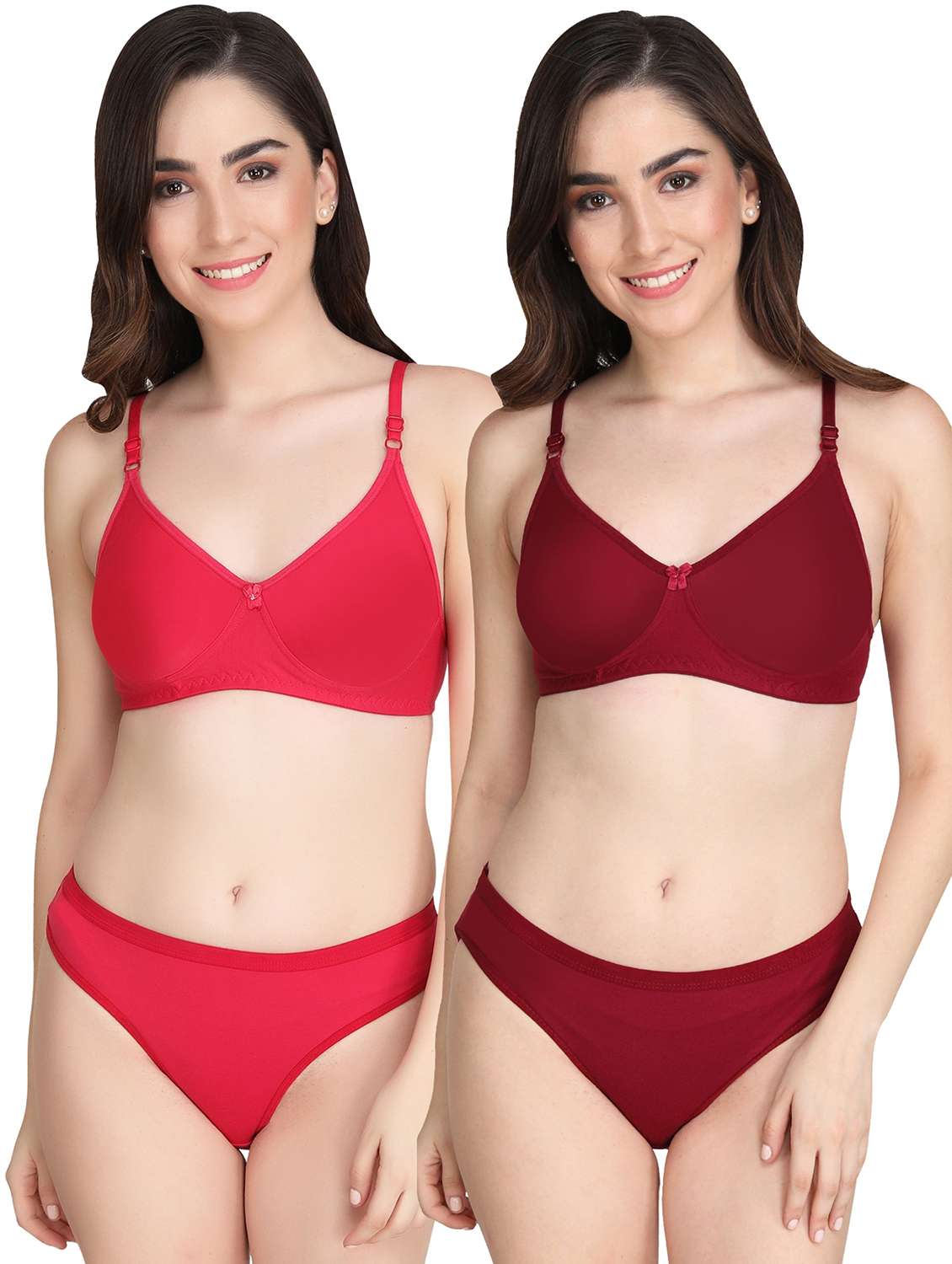 women pack of 2 solid bra and panty set