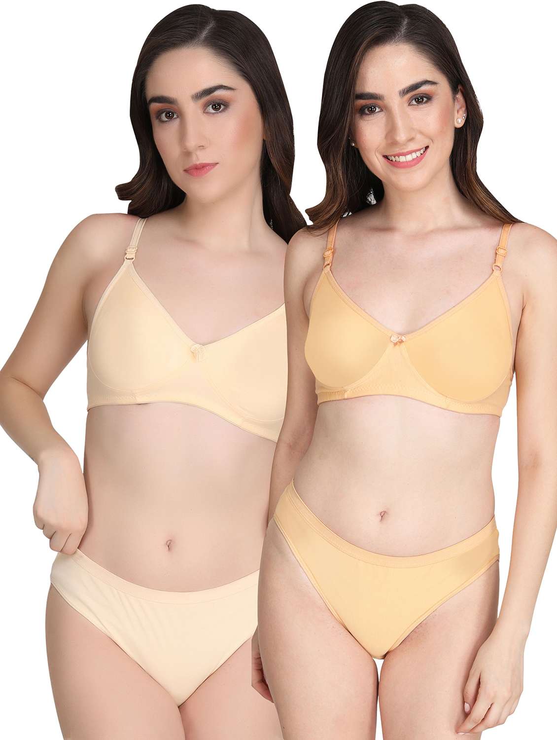 women pack of 2 solid bra and panty set