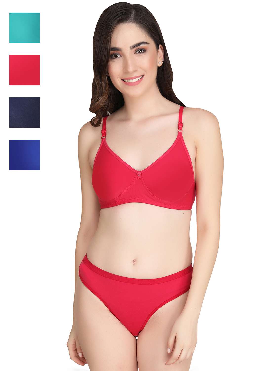 women pack of 4 solid bra and panty set
