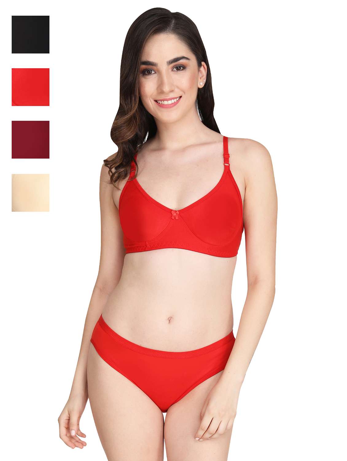 women pack of 4 solid bra and panty set