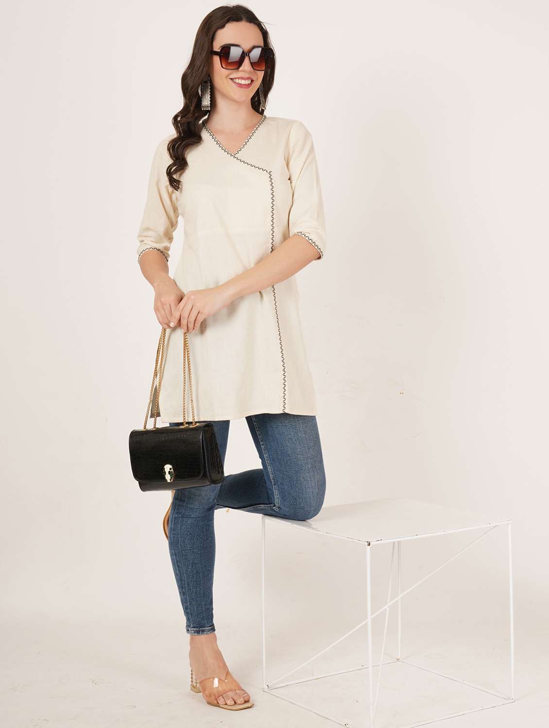 women embroidered three quarter sleeve angrakha kurti - 22065272 - Standard Image - 4