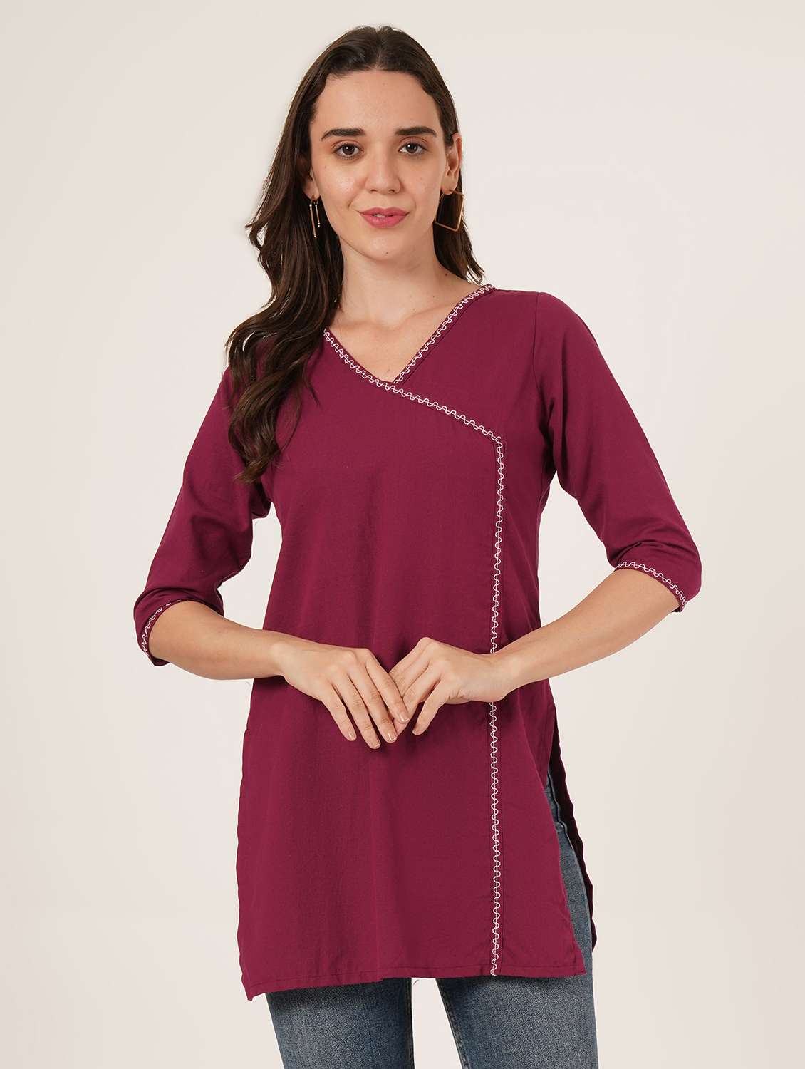 women embroidered three quarter sleeve angrakha kurti - 22065274 - Standard Image - 1