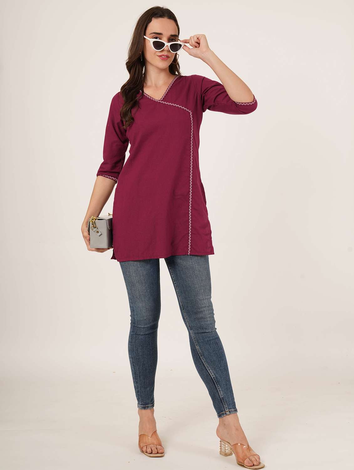 women embroidered three quarter sleeve angrakha kurti - 22065274 - Standard Image - 6