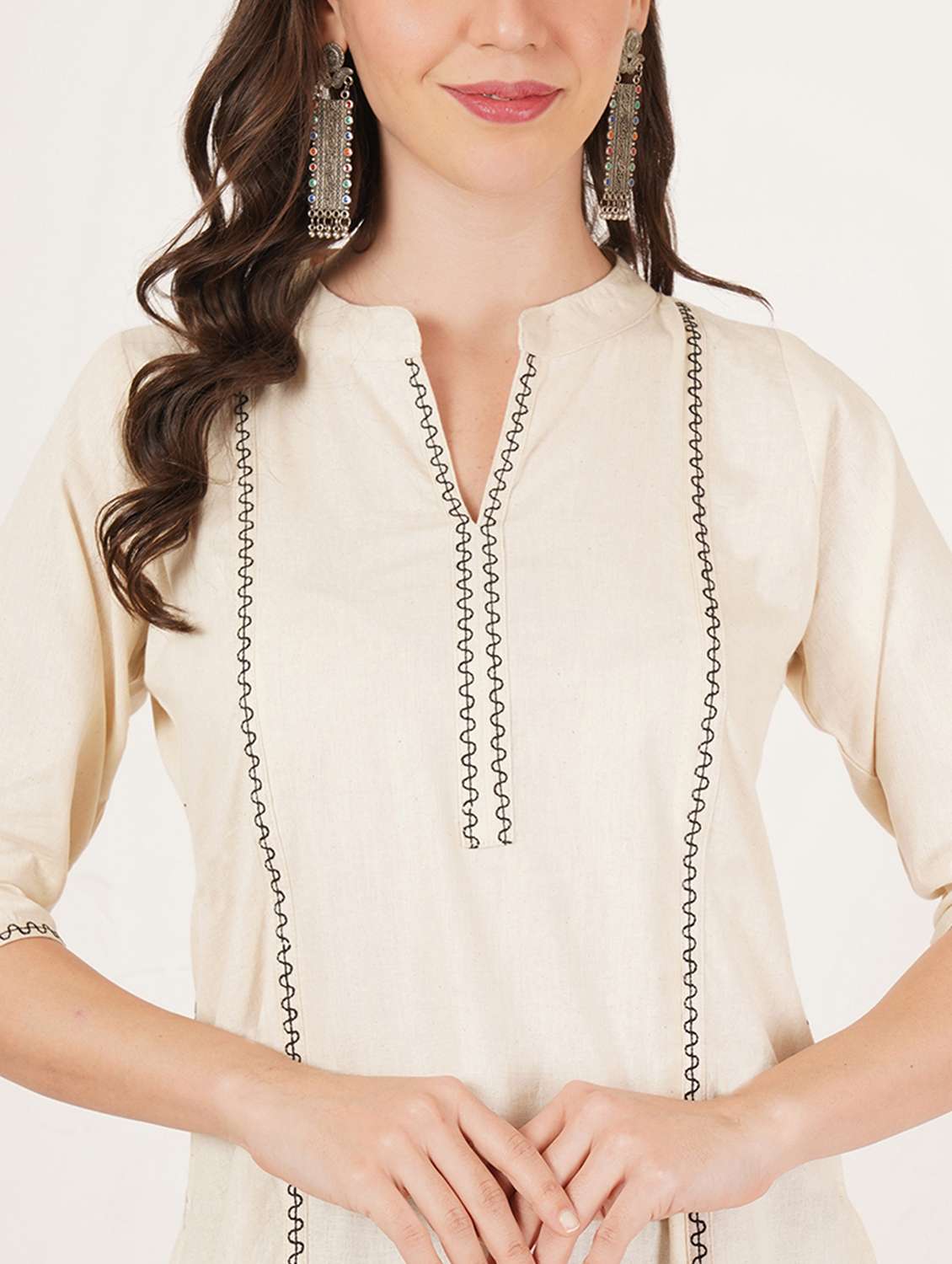women embroidered three quarter sleeve straight kurti - 22065275 -  Standard Image - 4