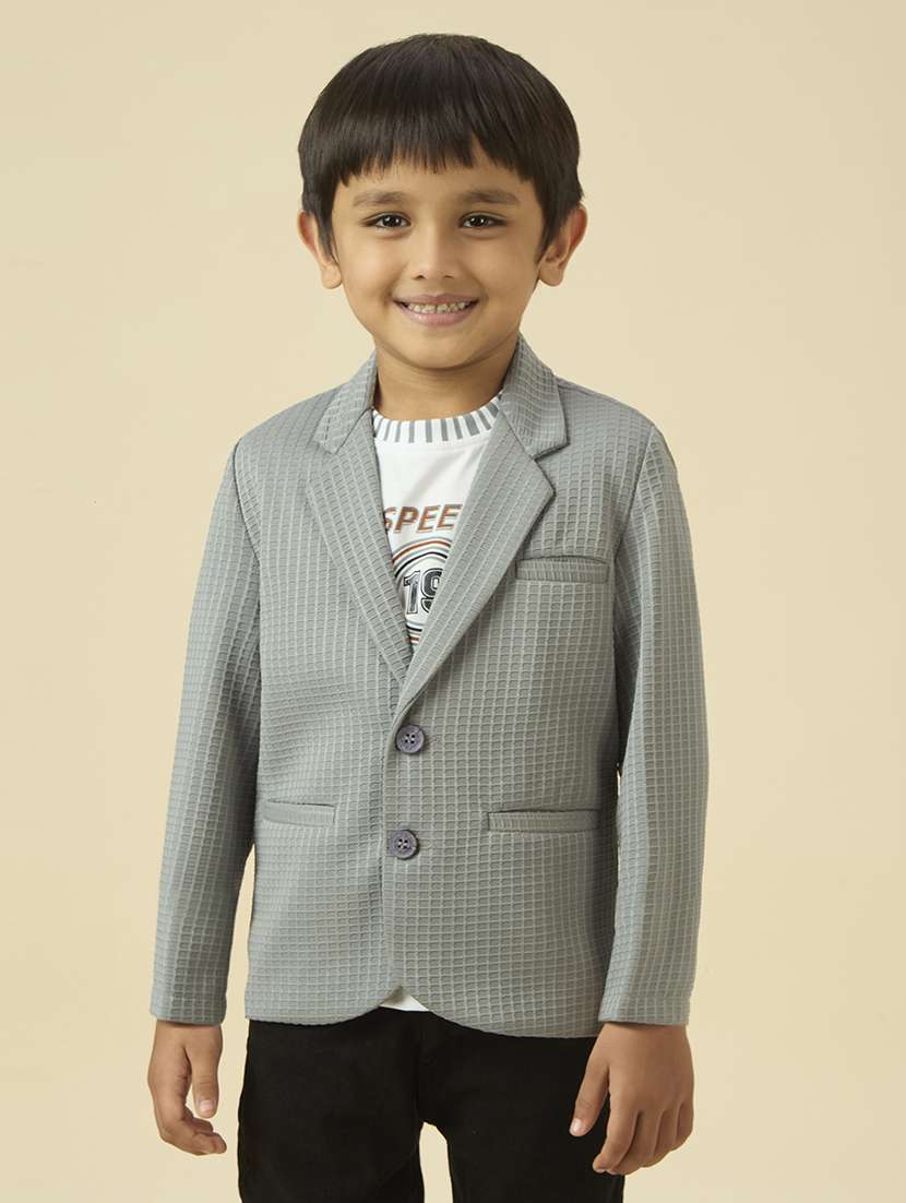 boys solid long sleeve blazer with printed t-shirt