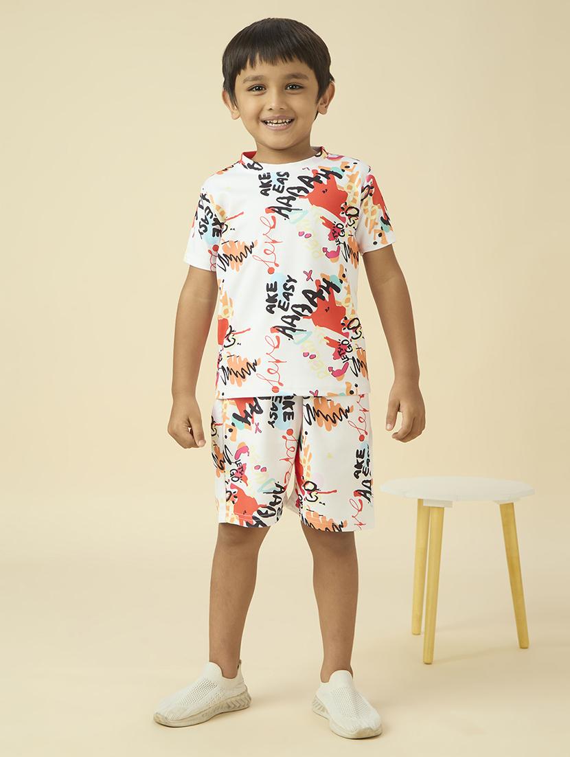 boys printed t-shirt and shorts co-ord set - 22065408 - Standard Image - 1