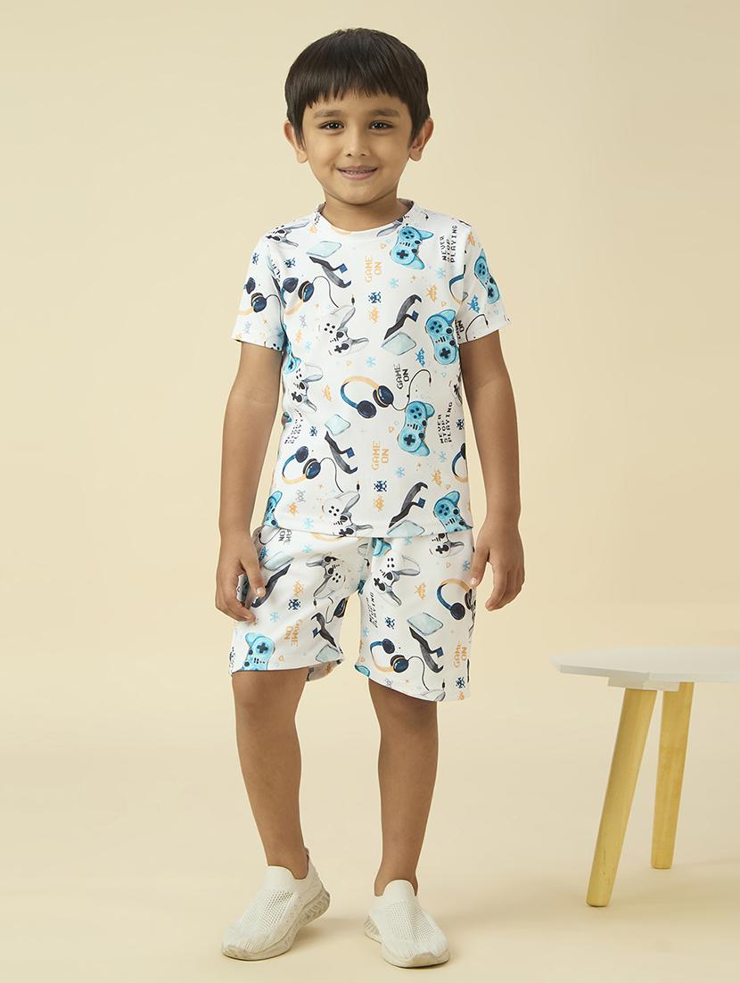 boys printed t-shirt and shorts co-ord set - 22065411 - Standard Image - 1