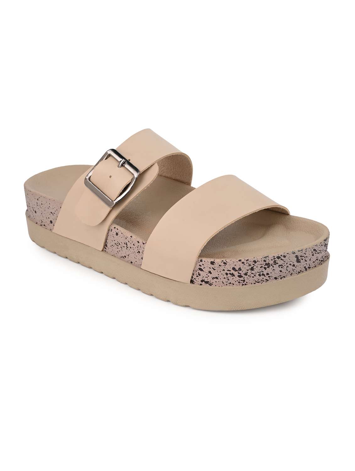 women solid cream slip on sandal - 22065478 - Standard Image - 1