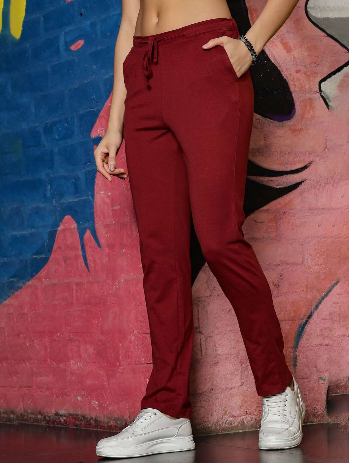 women maroon solid regular fit track pant - 22065481 -  Standard Image - 1