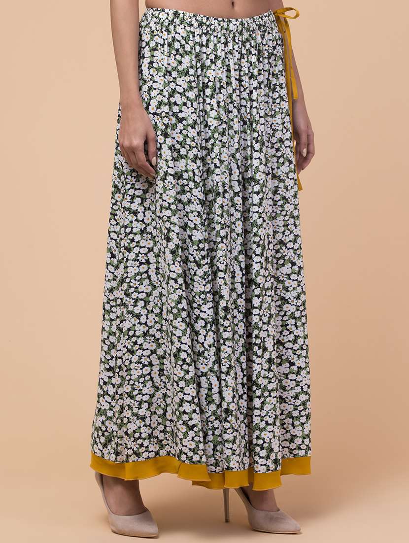 Green Rayon Flared Skirts - 22065598 -  Standard Image - 1