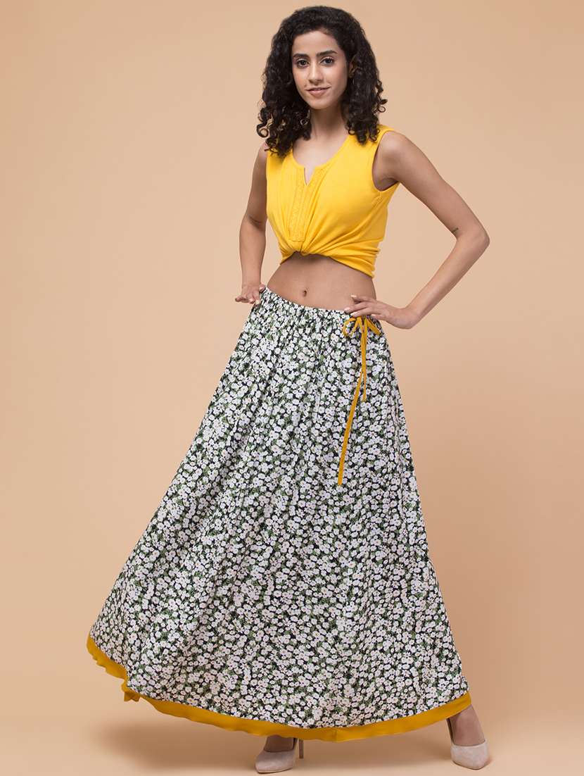 Green Rayon Flared Skirts - 22065598 -  Standard Image - 4