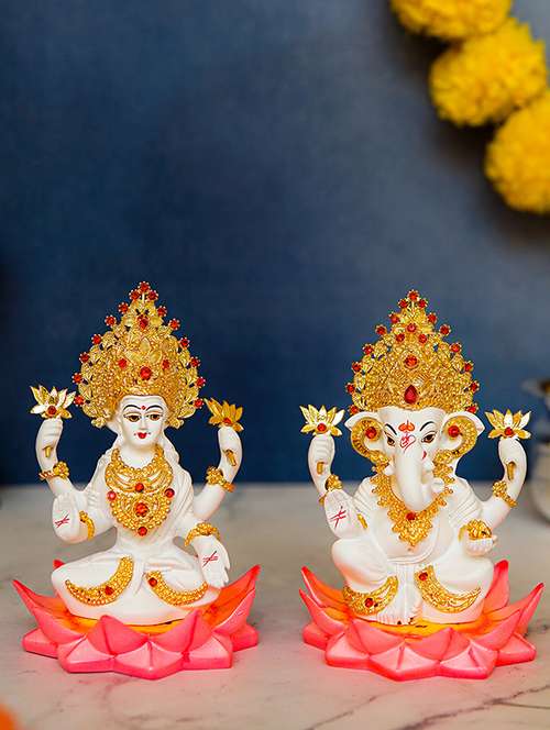 resin gold plated goddess lakshmi and lord ganesh murti - 22065599 -  Standard Image - 0