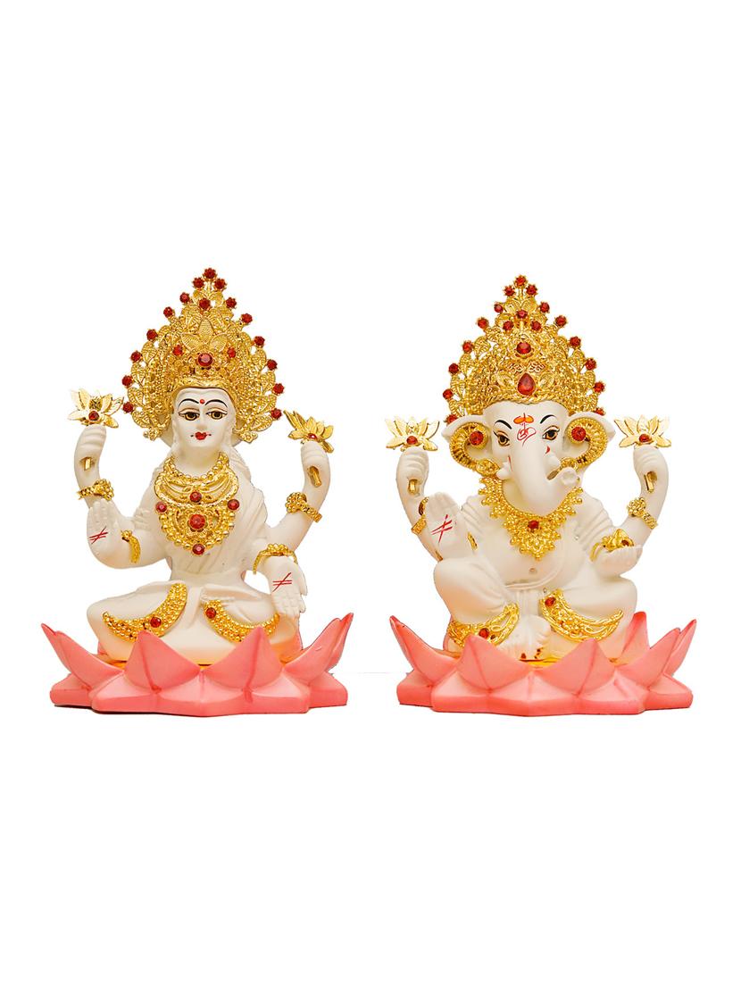 resin gold plated goddess lakshmi and lord ganesh murti - 22065599 - Standard Image - 1