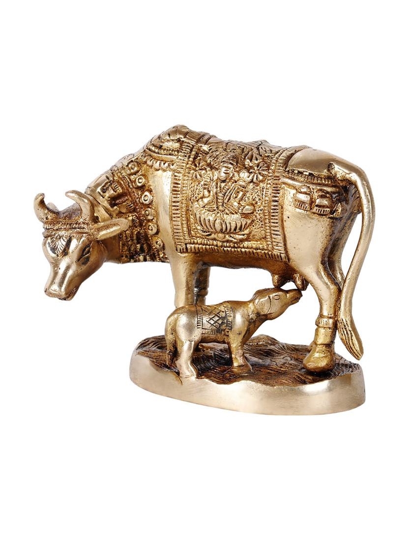 gold brass cow and claf statue - 22065600 - Standard Image - 1