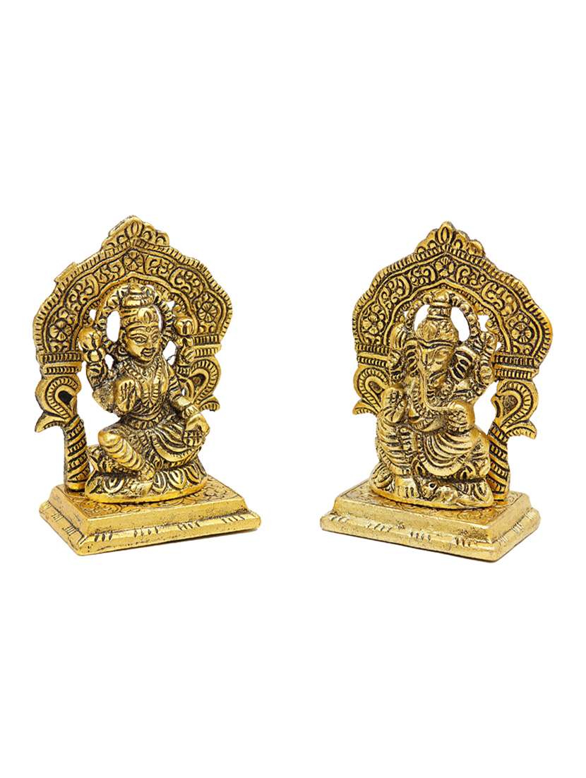  gold plated goddess lakshmi and lord ganesh murti - 22065605 -  Standard Image - 1