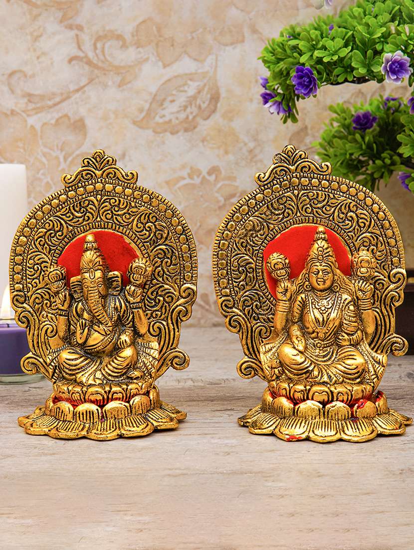  gold plated goddess lakshmi and lord ganesh murti