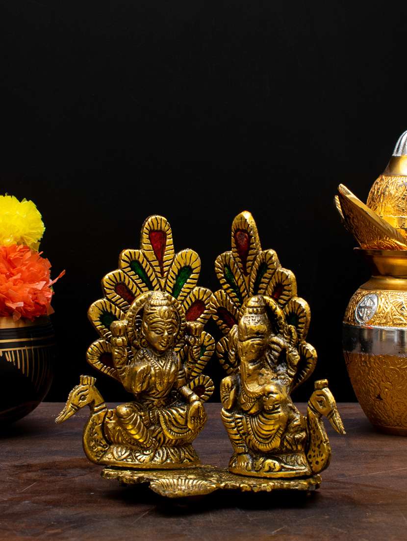  gold plated goddess lakshmi and lord ganesh murti - 22065607 -  Standard Image - 1