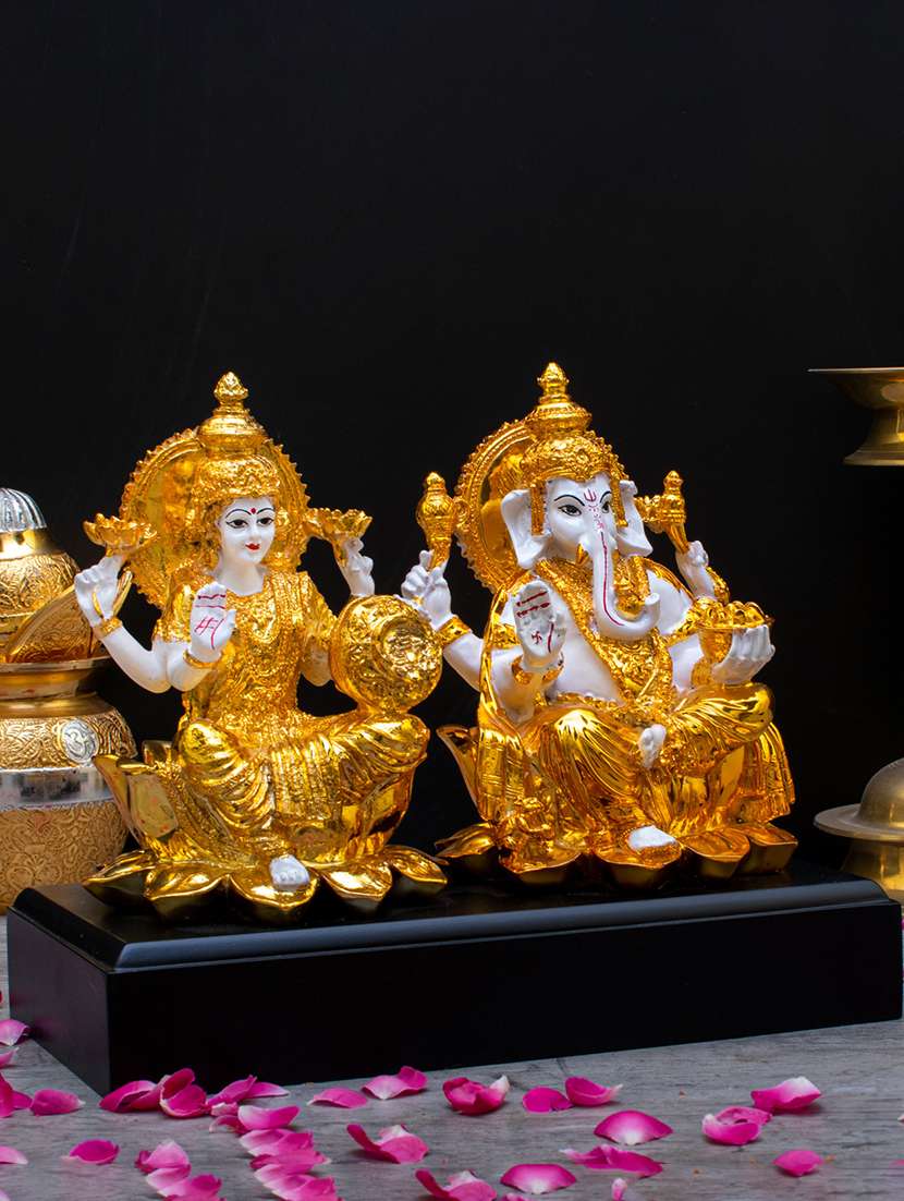  gold plated goddess lakshmi and lord ganesh murti - 22065649 -  Standard Image - 1