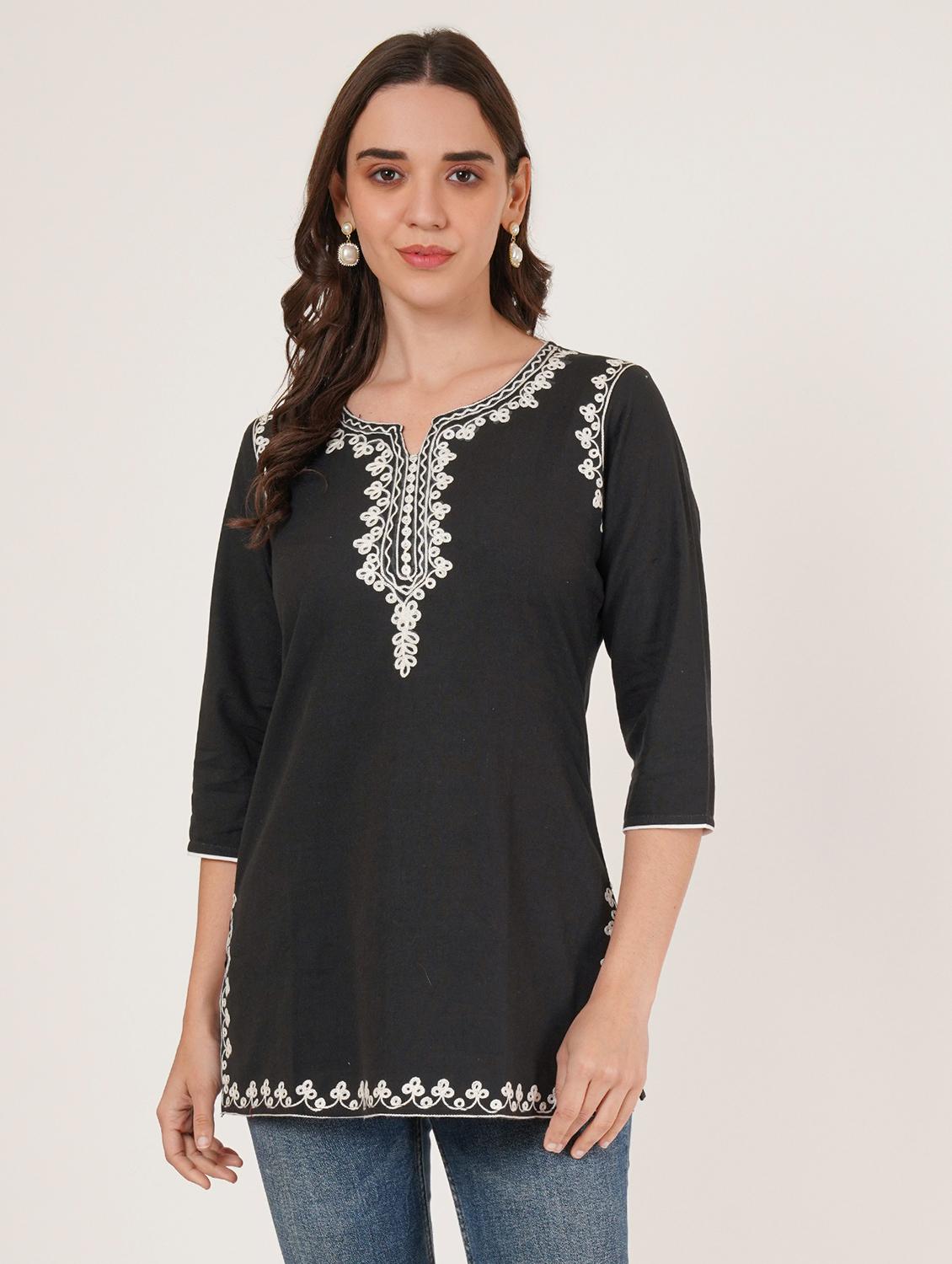 women embroidered three quarter sleeve straight kurti - 22065835 - Zoom Image - 0