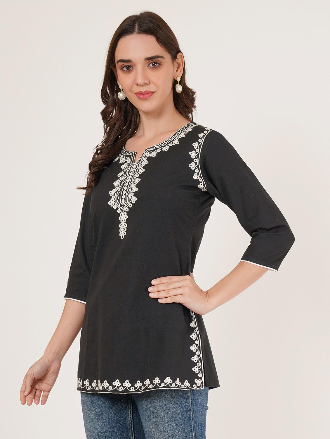women embroidered three quarter sleeve straight kurti - 22065835 - Standard Image - 1