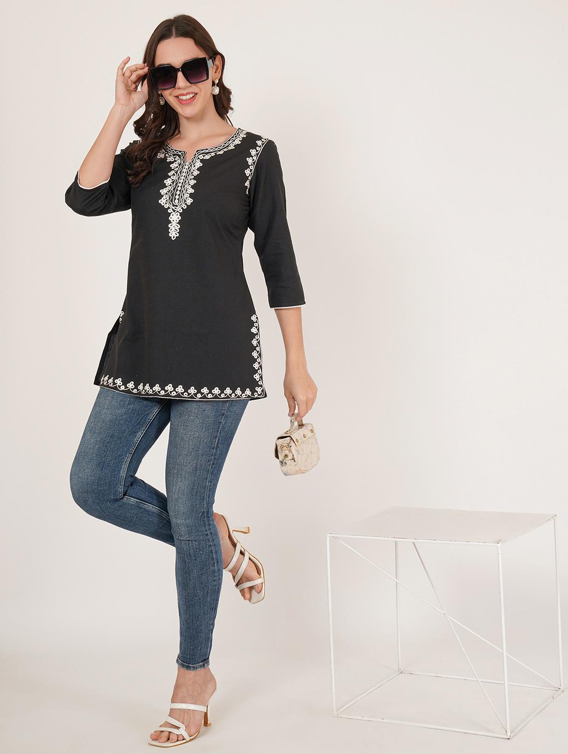 women embroidered three quarter sleeve straight kurti - 22065835 - Standard Image - 4
