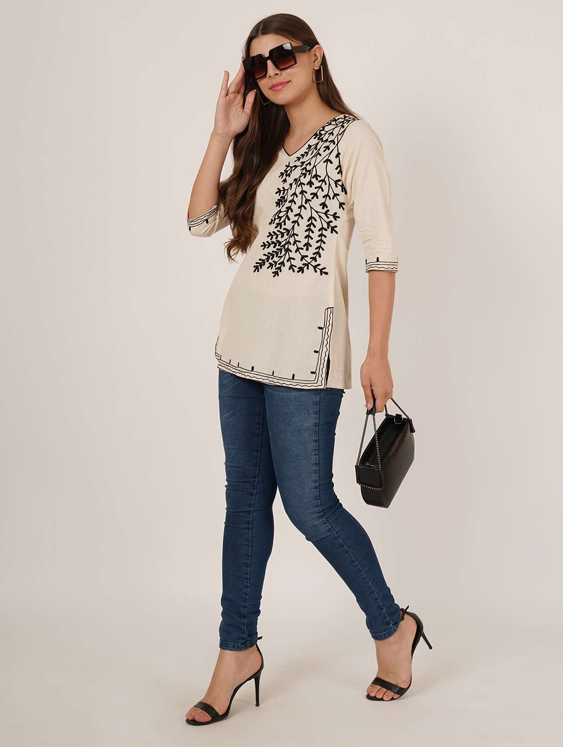 women embroidered three quarter sleeve straight kurti - 22065839 -  Standard Image - 6
