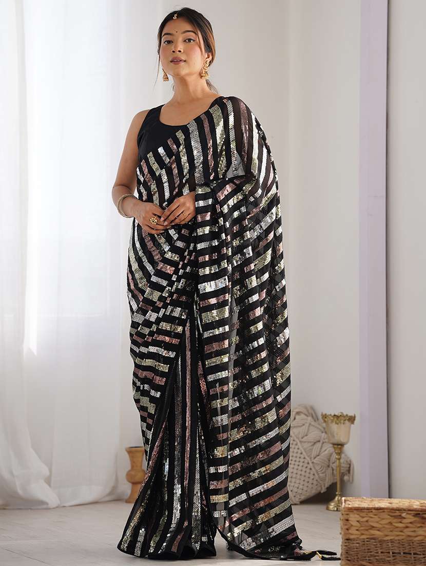 women solid with work embellished saree with blouse