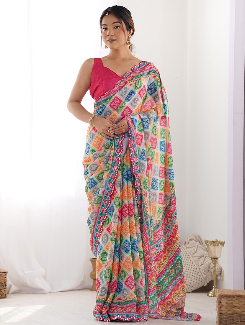 women printed casual wear saree with blouse - 22065856 -  Zoom Image - 0