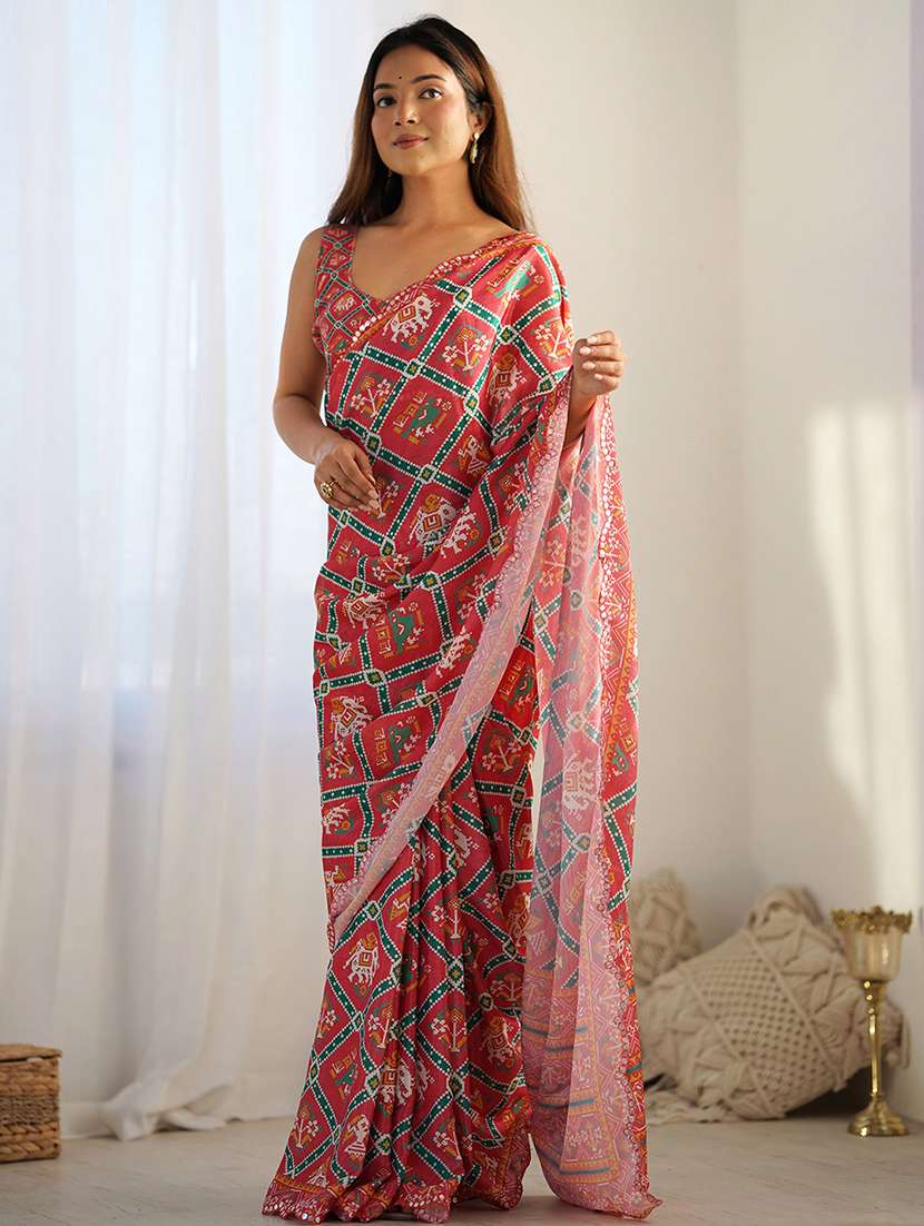 women printed patola saree with blouse