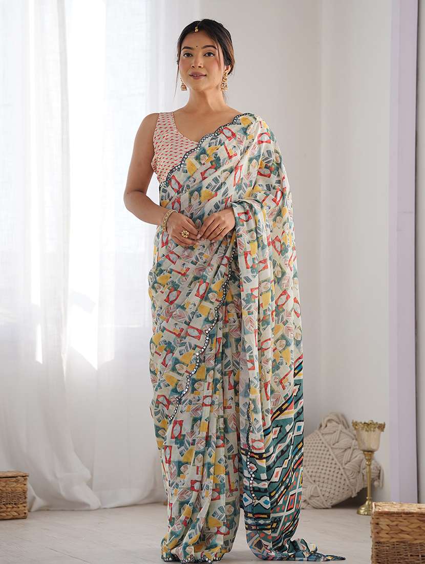 women printed casual wear saree with blouse