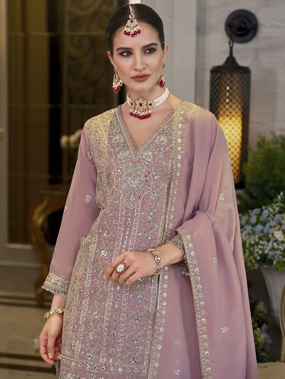 lavender satin kurta sharara set - 22065880 - Standard Image - 4
