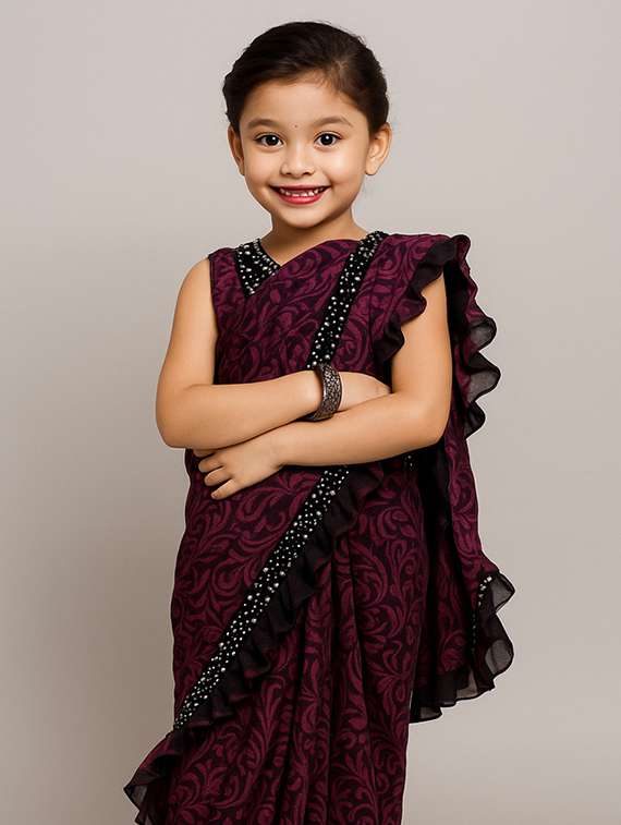 girls self designed ready to wear saree - 22065979 - Standard Image - 1