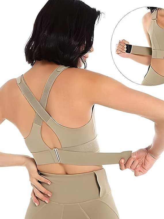 women solid lightly padded sports bra - 22065989 -  Standard Image - 1