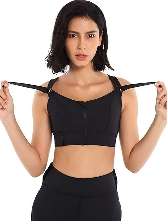 women solid lightly padded sports bra - 22065990 -  Standard Image - 1