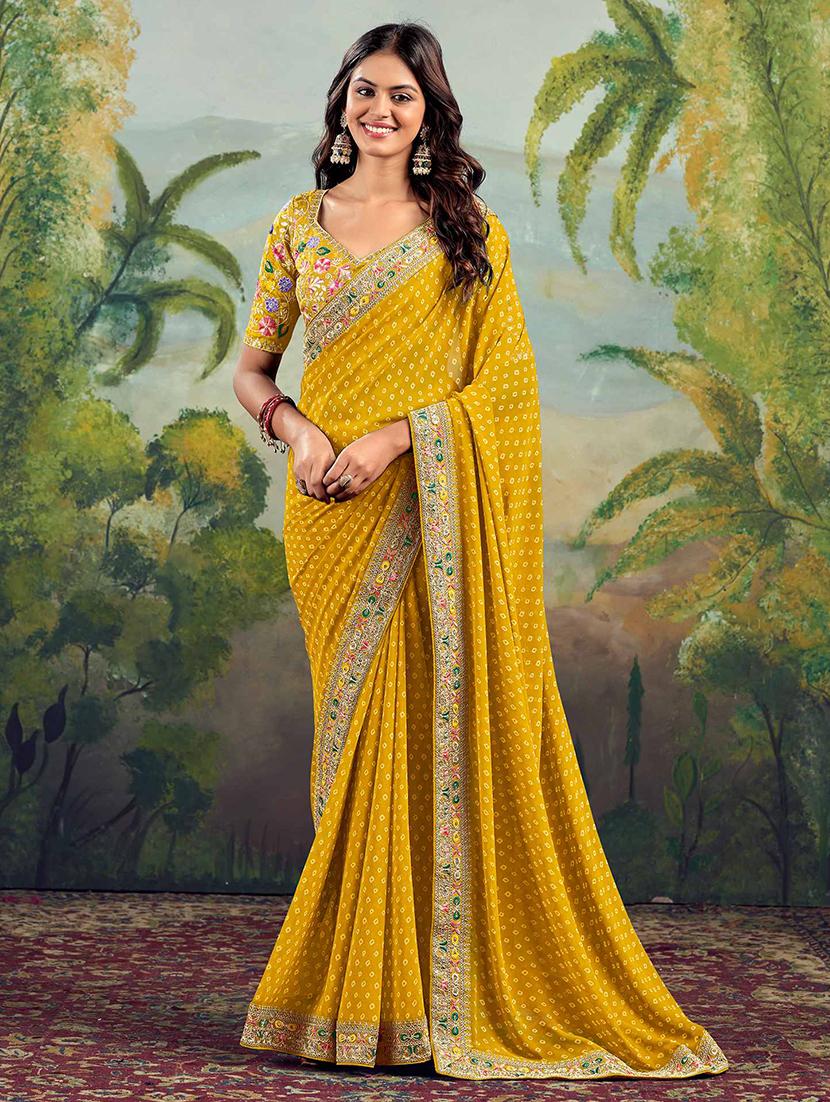 women bandhani printed bordered saree with blouse - 22066047 - Zoom Image - 0