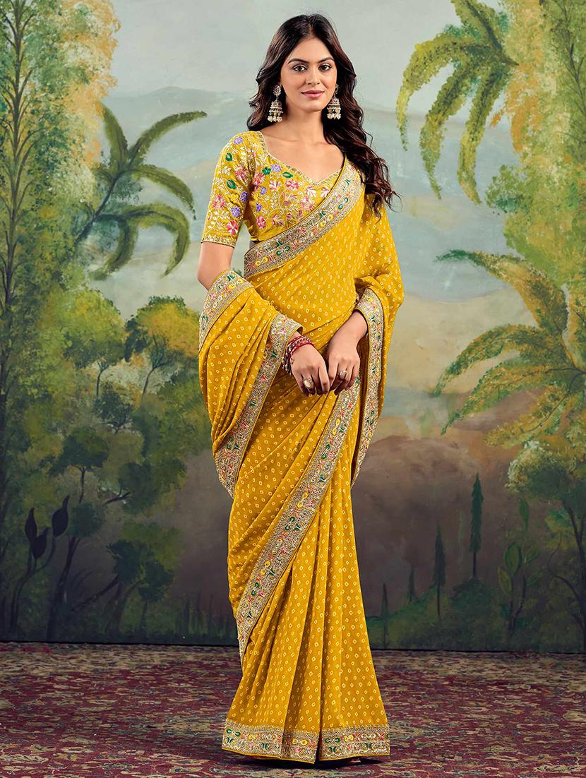 women bandhani printed bordered saree with blouse - 22066047 - Standard Image - 1