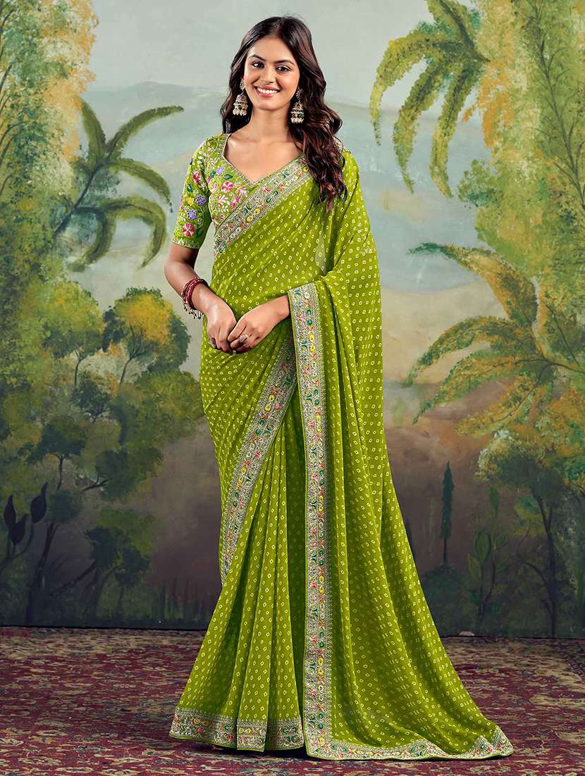 women bandhani printed bordered saree with blouse - 22066048 -  Zoom Image - 0