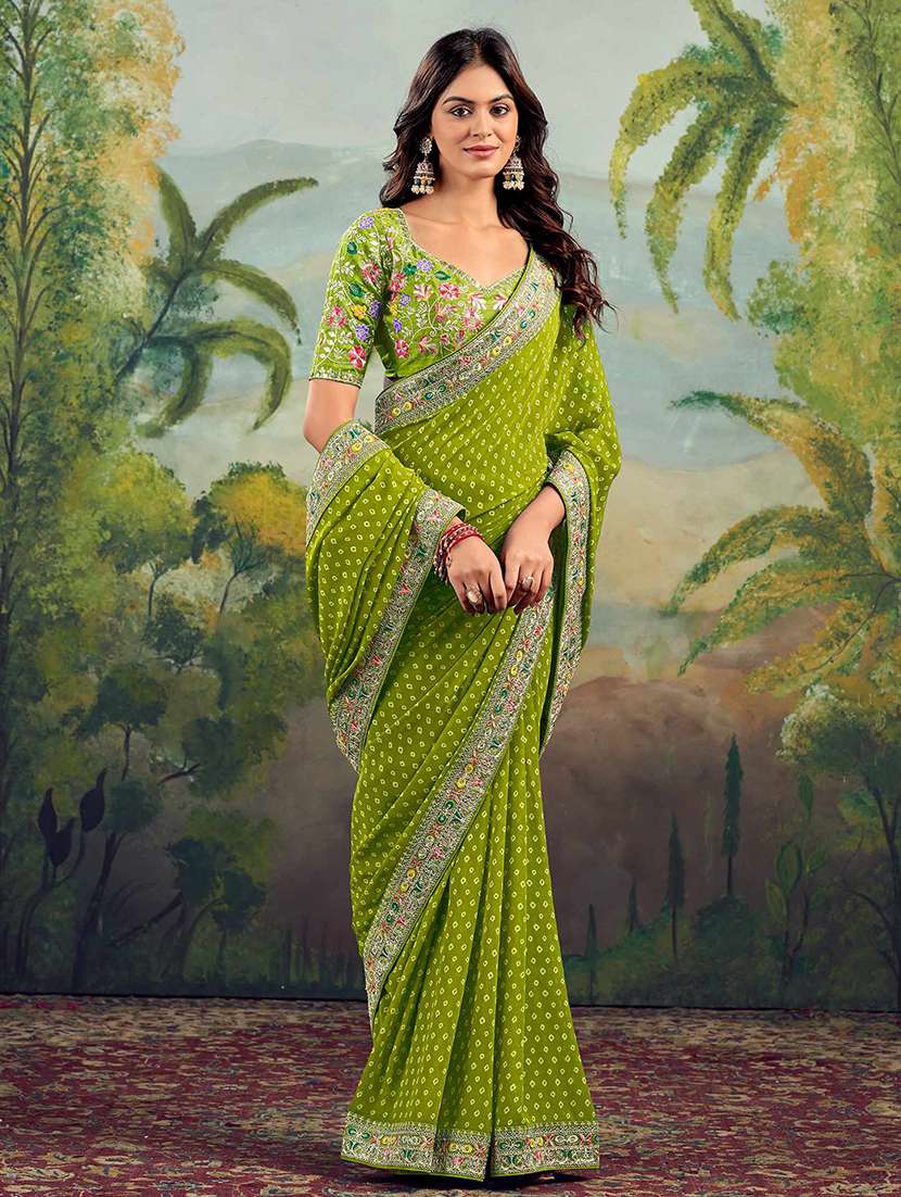 women bandhani printed bordered saree with blouse - 22066048 - Standard Image - 1