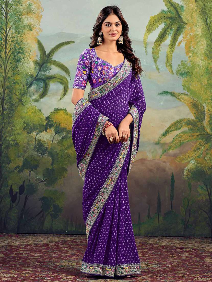 women bandhani printed bordered saree with blouse - 22066049 - Standard Image - 1