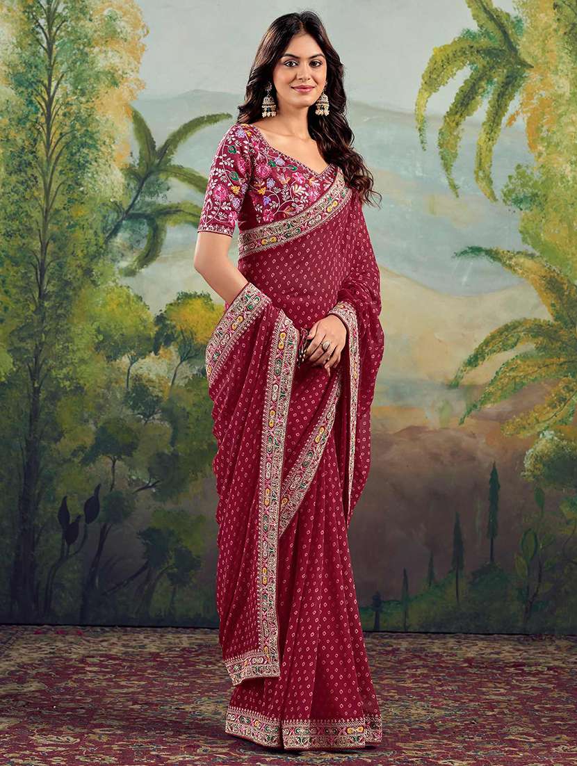 women bandhani printed bordered saree with blouse - 22066051 - Standard Image - 1