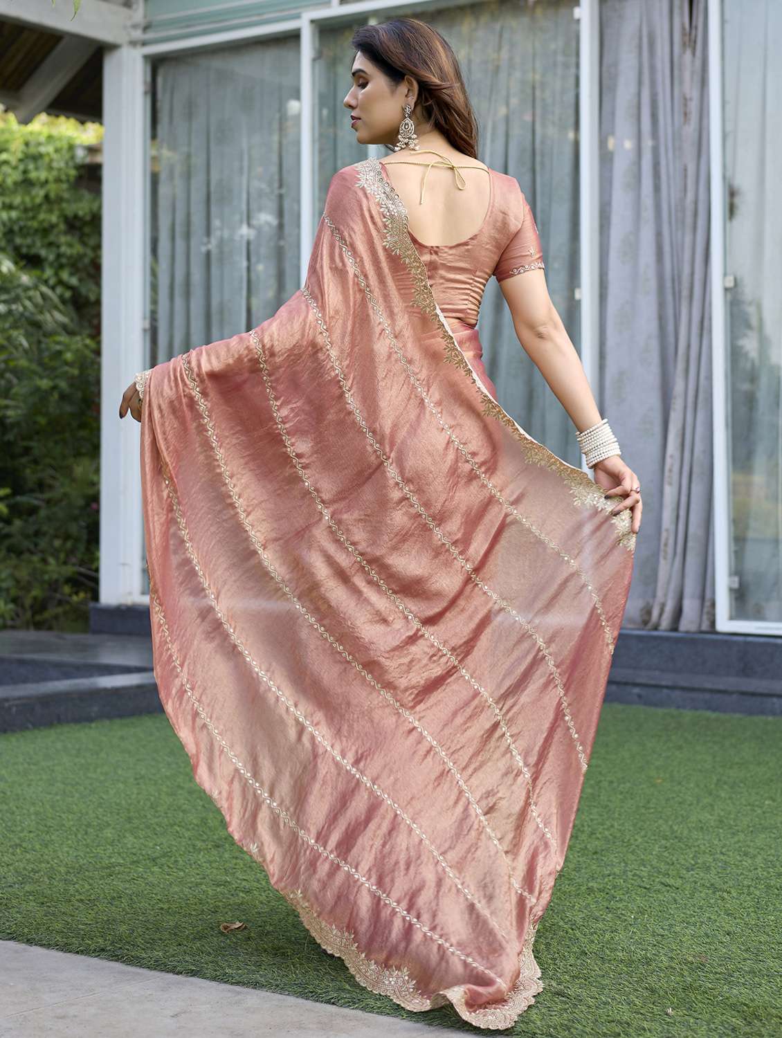 women solid with work embroidered saree with blouse - 22066058 -  Standard Image - 1